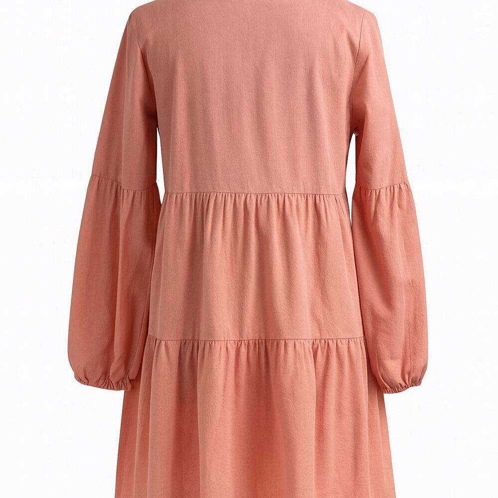 NIB Amazon Boho Chic Pink Tiered Long Sleeve Mini Dress – Size L - Picture 2 of 6